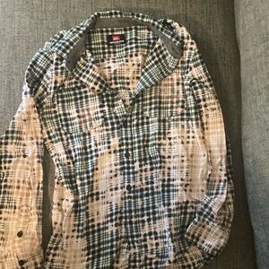 Quiksilver Distressed Bleached Plaid Down Shirt size M